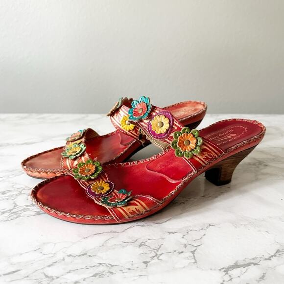 Spring Step Shoes - Spring Step Multicolor Floral Leather Slip-on Sandals Women’s Size 41 US Size 10